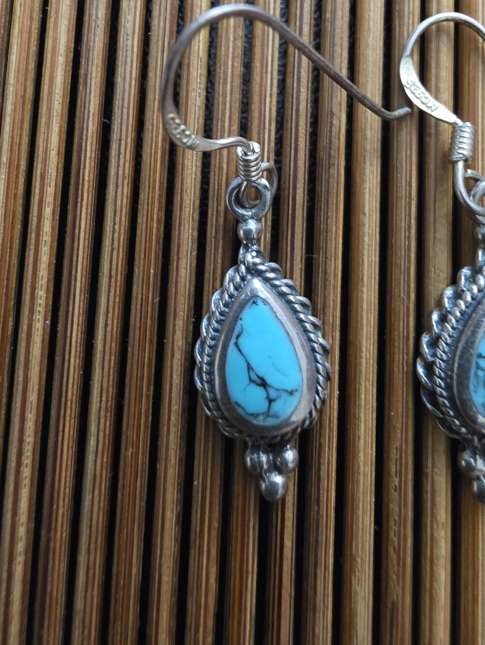 925 Silver Turquoise Dangle Earrings (Vintage) - Picture 2 of 11